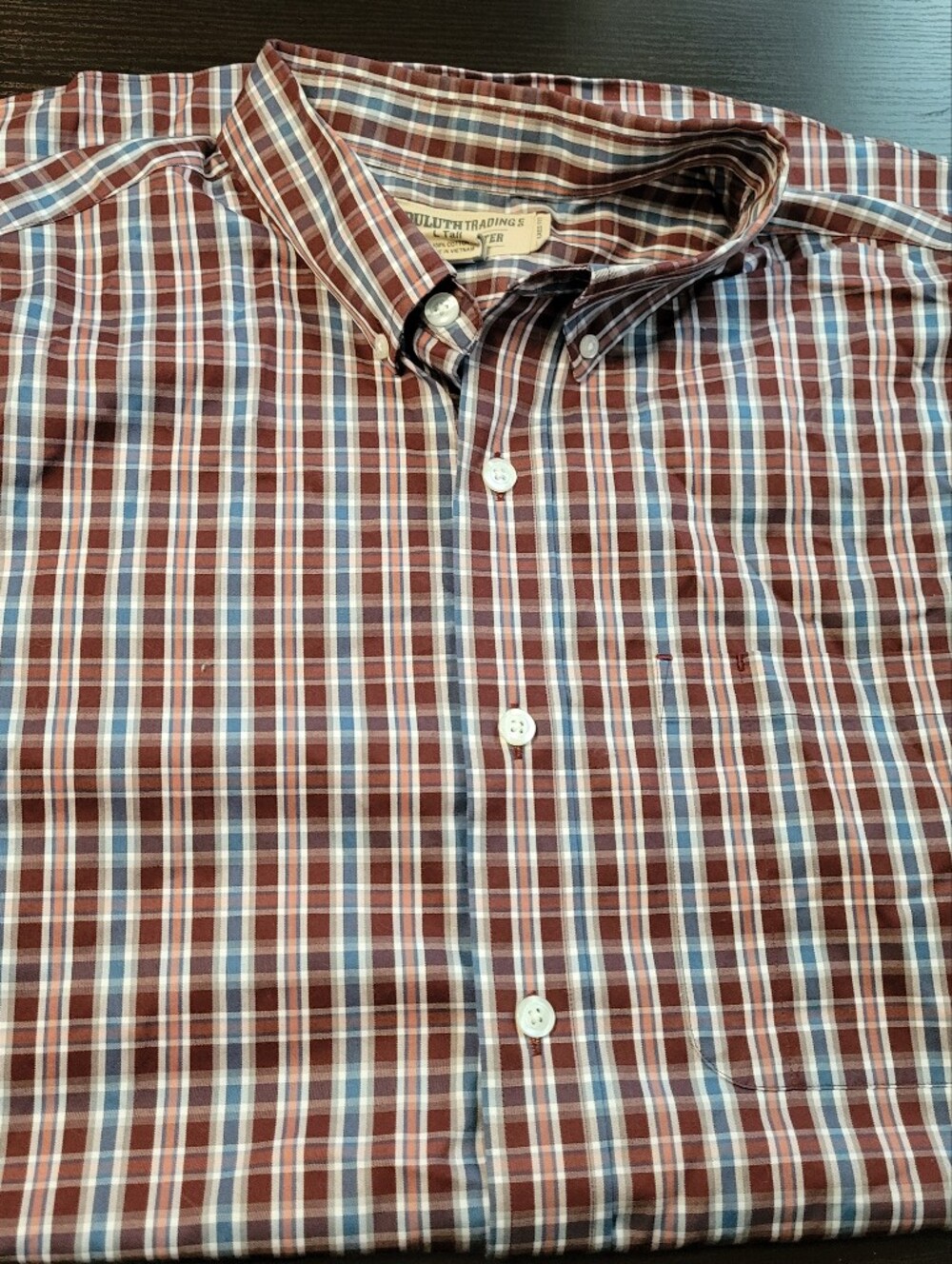 Duluth Trading Co Wrinklefighter Shirt Men L Tall Relaxed Fit Plaid Long Sleeve